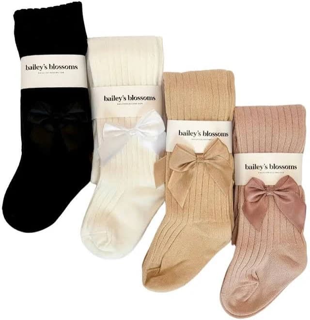 Bailey's Blossoms Collette Ribbed Satin Bow Tights