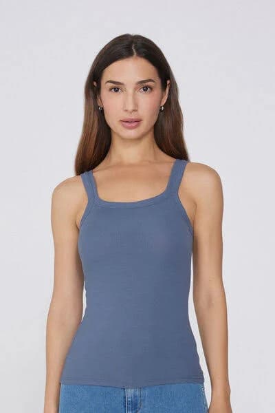 Tezenis Ribbed Cotton Square-Neck Tank Top
