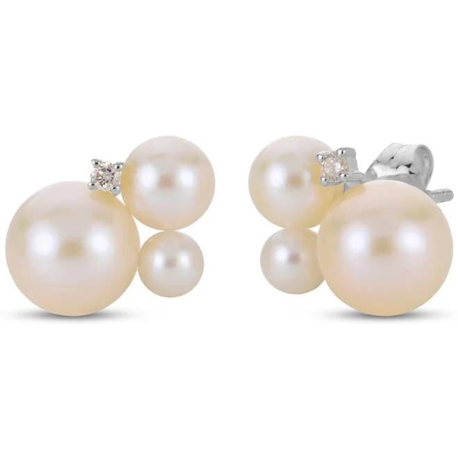 Sterling Silver Cultured Pearl and Sapphire Stud Earrings
