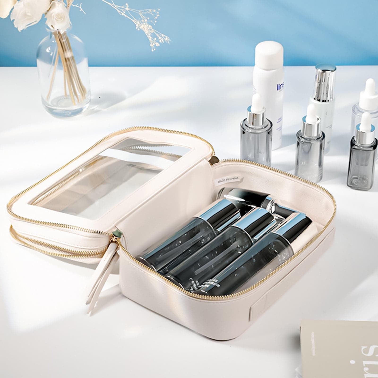 Transparent Women's Toiletry Bag Business Travel Waterproof Storage Large Capacity Handheld PU Double Layer Cosmetic Bag - Walmart.com