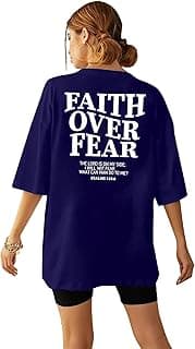 Faith Over Fear Shirt Women Graphic Shirts Oversized Workout Gym Christian Religious Tees Drop Shoulder Tee Tops