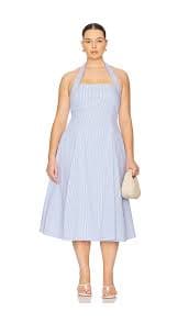 L'Academie by Marianna Skye Midi Dress in Blue Stripe | REVOLVE