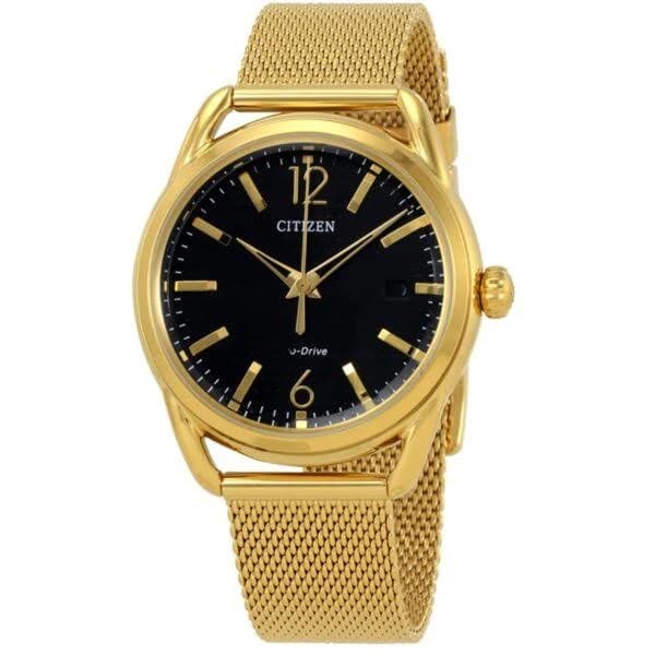 Citizen Drive Black Dial Gold-tone Mesh Ladies Watch