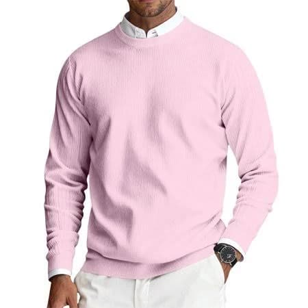 Ccrftgi Sweater for Men 2025 Fall Casual Ribbed Solid Color Pullover Long Sleeve Crewneck Sweater Pullover Sweater Top