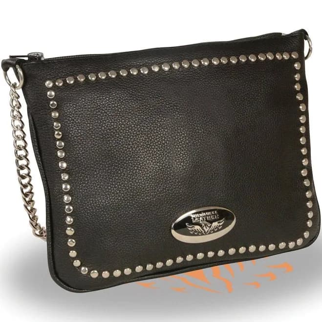 Milwaukee Leather Women's Chain Strap Riveted Shoulder Bag