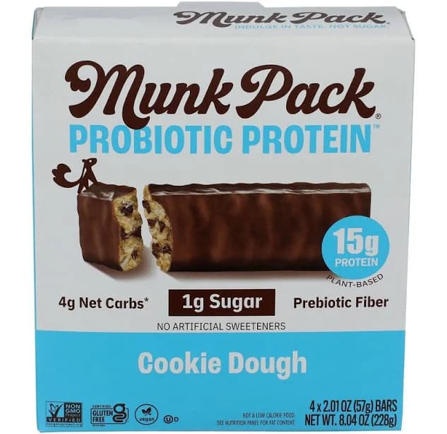 Munk Pack Cookie Dough Probiotic Protein Bar, 8.04 Ounce -- 6 per case