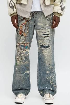 Fashion Nova Men's Baggy Got Them Chains On Me Printed Jeans