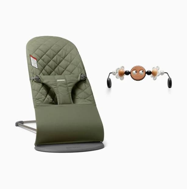 Bouncer Bundle Woven, Classic Quilt with Toy - Dark Green