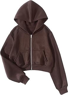 Women's Casual Zip Up Hoodie Long Sleeve Drop Shoulder Fall Tops Crop Hoodies Sweatshirts with Pockets
