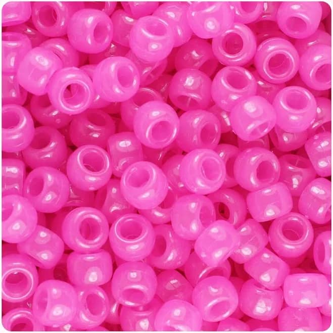 Pink Glow Barrel Pony Beads
