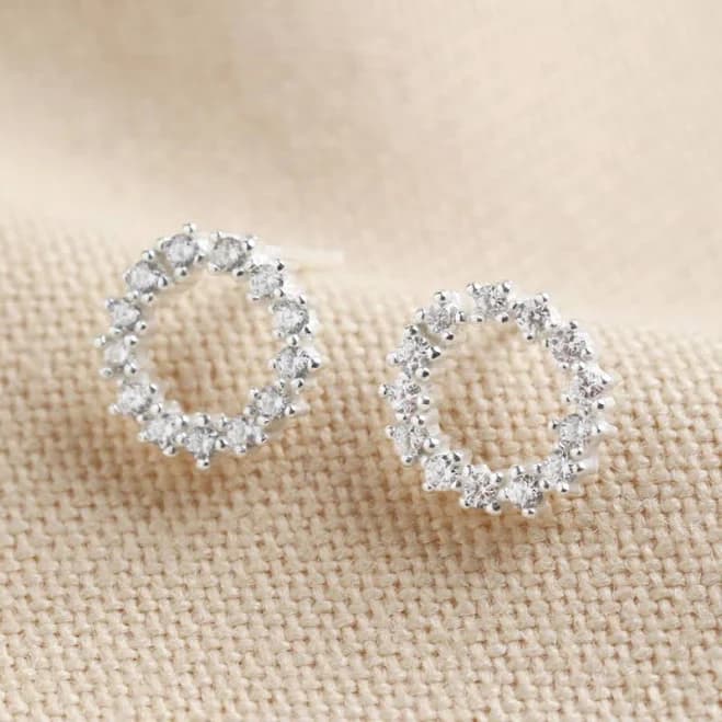 Lisa Angel Sterling Silver Crystal Circle Stud Earrings