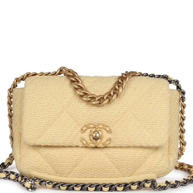 CHANEL Medium 19 Wool Flap Bag with Metal Hardware