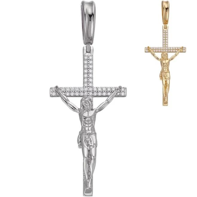 Mens Crucifix Jesus Iced Out Hip Hop Cross Pendant 14k Yellow Gold Vermeil Or 925 Silver