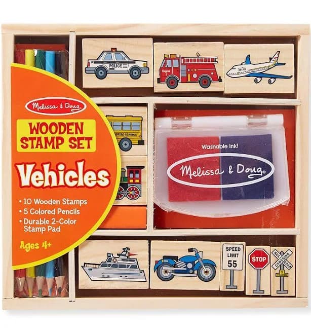 Melissa & Doug Wooden Stamp Set Vehicles