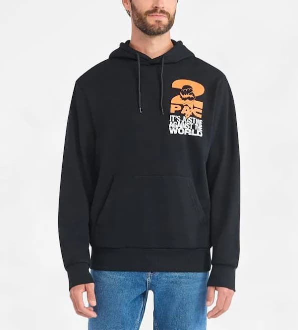 2Pac Men's Front Back Graphic Hoodie with Long Sleeves