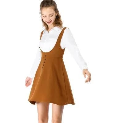 Inspire Chic Women's Button Overalls Pinafore Suspenders