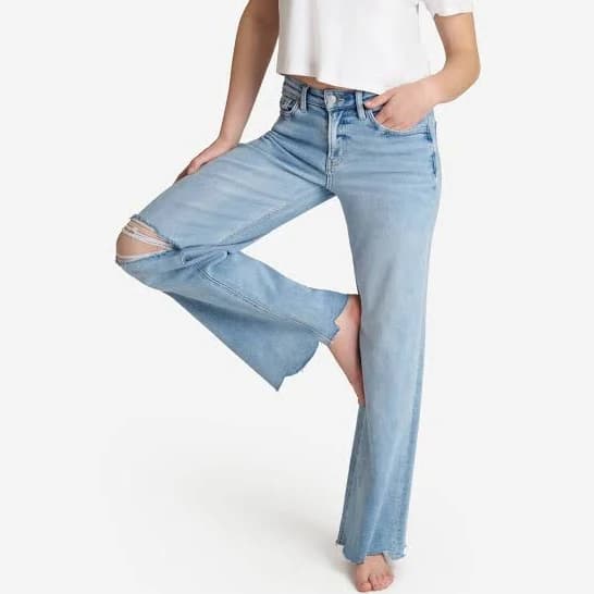 Love Vervet Distressed Knee High Rise Wide Leg Jeans