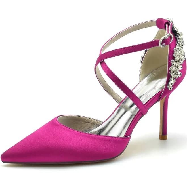 Women's Lavetir Silk Satin Closed Toe Ankle Strap Stiletto Heel Wedding Shoes 2026