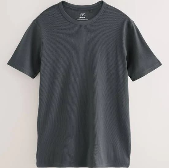 Mens NEXT Grey Ribbed Short Sleeve Crew T-Shirt