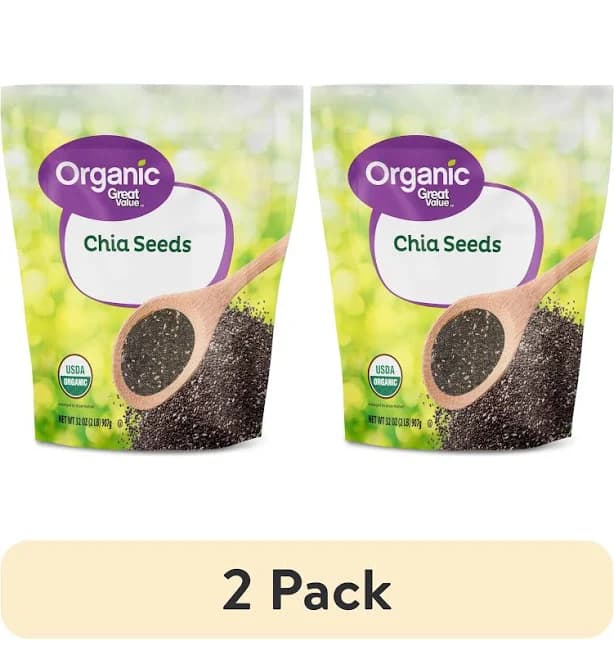 (2 pack) Great Value Organic Chia Seeds, 32 oz (907g) Usda Organic, Gluten-Free, No Nuts/Soy/Dairy