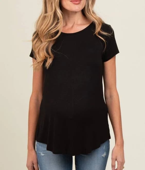 Black Basic Short Sleeve Maternity Top