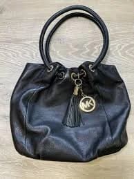 Michael Kors Black Gold Ring Double Handle Tote Bag Purse