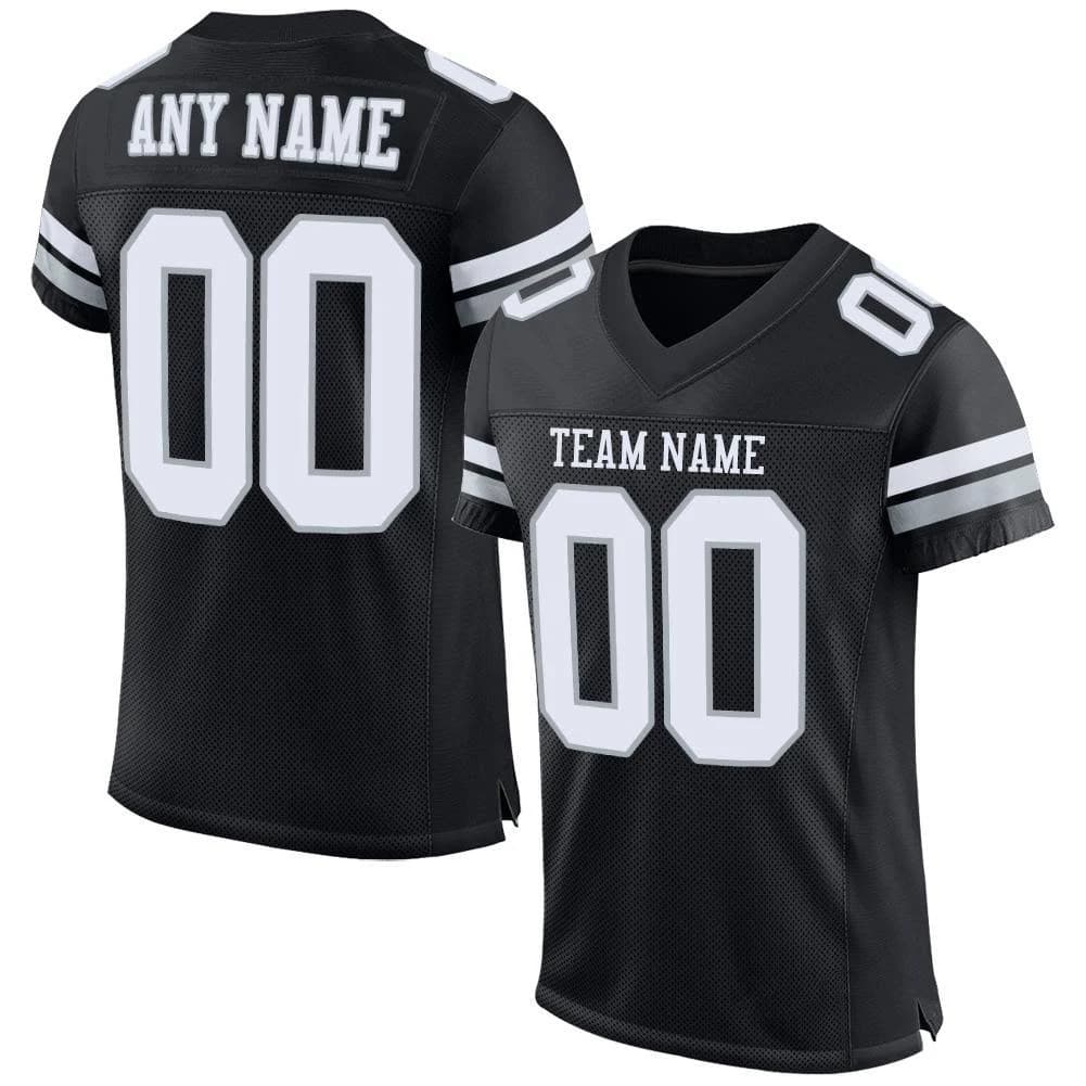 Custom Black White-Silver Authentic Football Jersey s