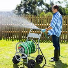Costway Garden Hose Reel Cart - 330ft/400ft Hose Capacity, Non-Slip Handle, 4-Wheel, Grey - Walmart Business Supplies