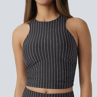 Halara Ruched Stripe Cropped Yoga Top