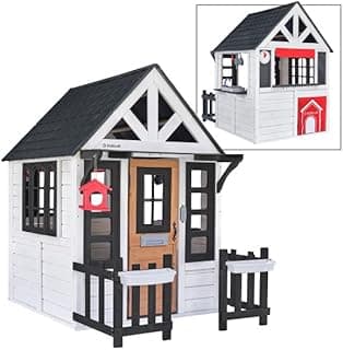 Riverscape Wooden Playhouse with Working Doorbell, Fence, Kitchen and Pet Door