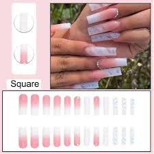 Amazon.com: Ombre Pink White Press on Nails Long Square BAOYAALIN, Glitter Fake Nails with Rhinestones Design Gel Glue on Nails for Women Full Cover Acrylic Artificial False Stick on Nail for Wedding