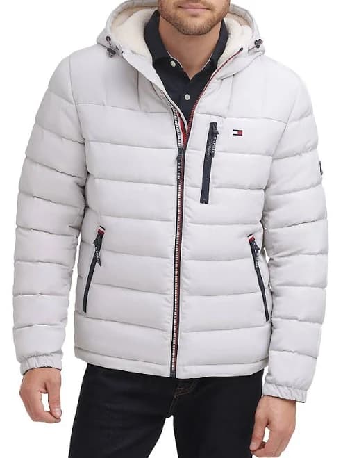 Tommy Hilfiger Men's Sherpa Lined Hooded Quilted Puffer Jacket