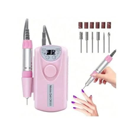 Electric Nail Art Drill Machine Rechargeable File Polish Manicure Kit-Pink