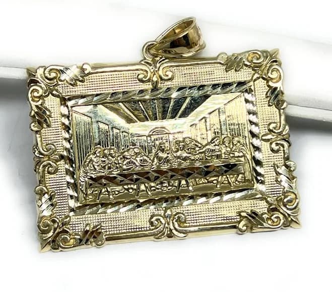 10K Solid Gold Jesus Last Supper Portrait Necklace
