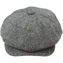 8 Panel Baker Boy Tweed Grey Cap