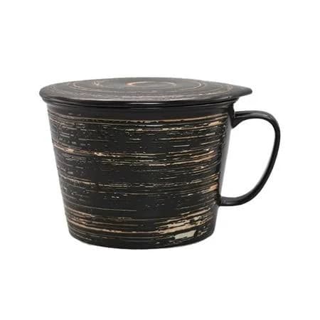 Ramen Bowl with Lid Instant Noodle Bowl Ceramic Japanese Microwave Soup Bowl Noodle Bowl For Dorm Office Home Shin Ramen, Black