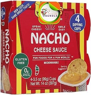 Nacho Cheese Dip 14 oz Total – 4 Individual Cups 3.5 oz Each – Snack for Nachos, Parties, Lunches – Includes CreateAndBundle Sticker