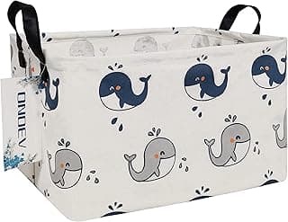 Rectangular Folding Laundry Basket,Canvas Basket,Nersury Hamper,Suitable for Children,Office,Bedroom,Clothes,Toys Storage (REC whale), 14.9’’L ×10.2’’W×9.05’’H inches
