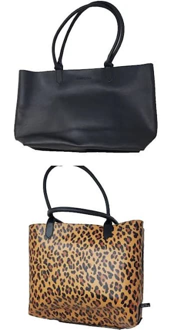 Bloomingdale's Reversible Pvc Tote Bag - Black Or Leopard - 11" X 18"