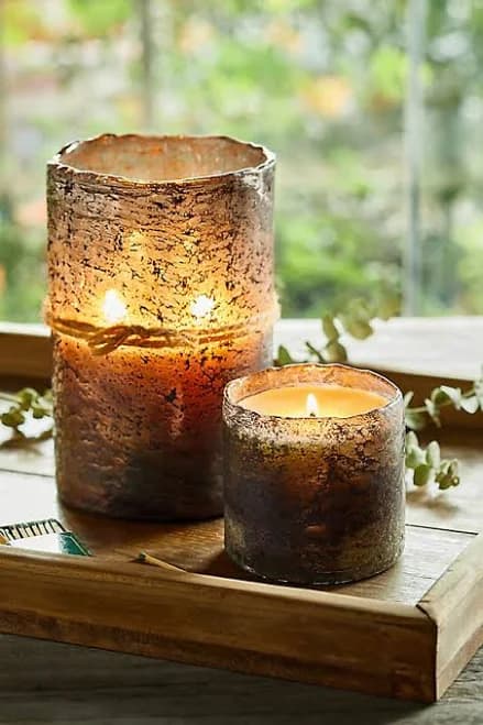 Textured Glass Candle, Tobacco Bark by Himalayan Handmade Candles at Anthropologie
