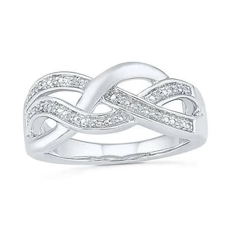Sterling Silver Diamond Crossover Cocktail Ring
