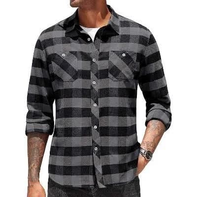 COOFANDY Flannel Plaid Long Sleeve Button Down Shirt