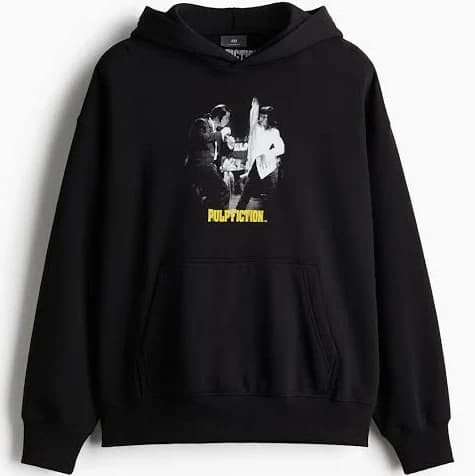 Men H&M Black Oversized Fit Printed Hoodie