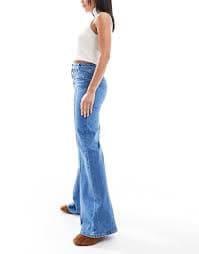 Miss Selfridge patch pocket high waist 70s denim flares | ASOS