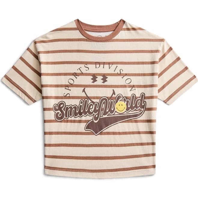 Smiley Boys' Striped Cotton Graphic Tee with Short Sleeves