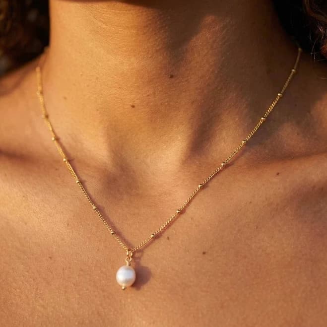 18K Gold Plated Waterproof Freshwater Pearl Pendant Satellite Chain Necklace