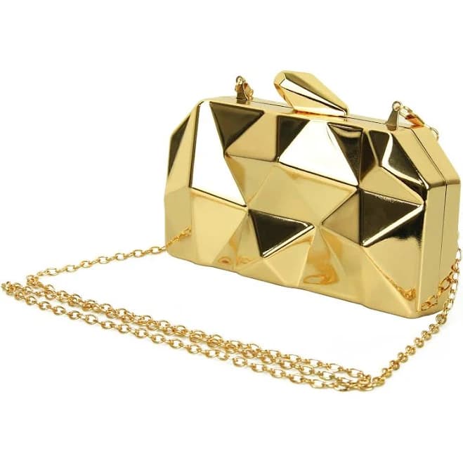 Geometric Check Metal Clutch Purse