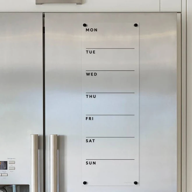 Clear Acrylic Weekly Fridge Calendar | Black text
