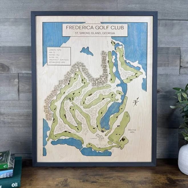 Handcrafted Framed Wood Engraved Multi-Layer Golf Course Map