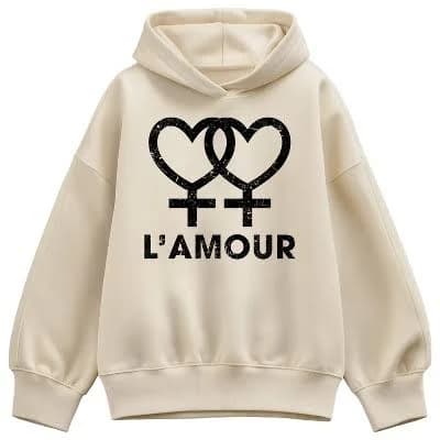 L'Amour Hearts Oversized Fleece Hoodie Sweatshirt